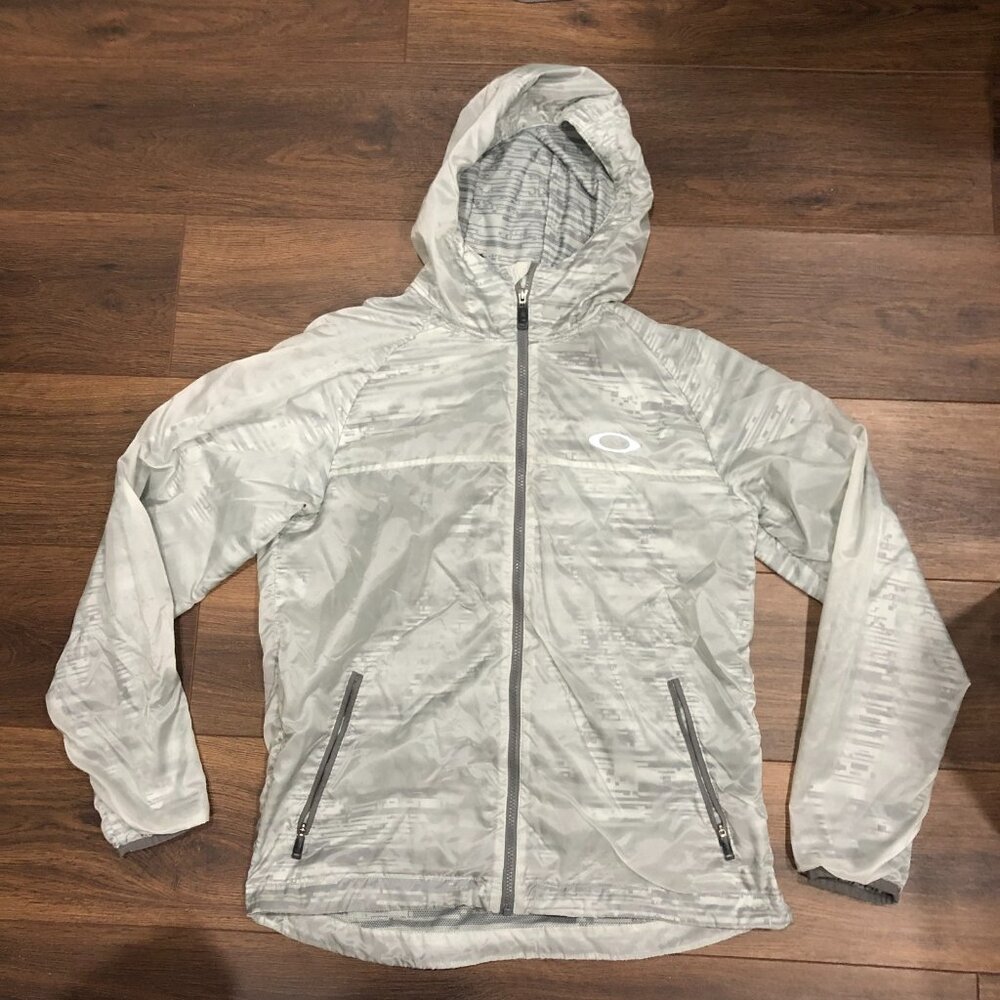 Oakley Double Layer Hooded Windbreaker Full Zip Jacket Mens Sz Medium Gray